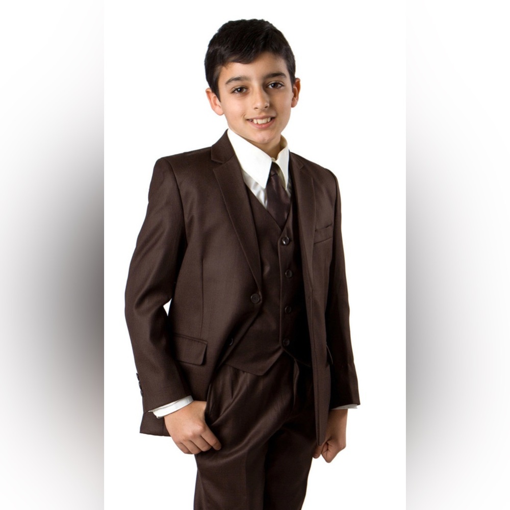 Kids Brown Formal 5 Piece Suit